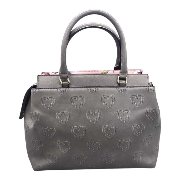 Betsey Johnson Y2K Gray Heart Embossed Handbag Pink Floral Scarf Crossbody Strap - Picture 5 of 16